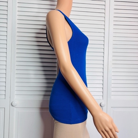 GUESS Blue Ribbed V-Neck Tank Top Size XS - Picture 3 of 5